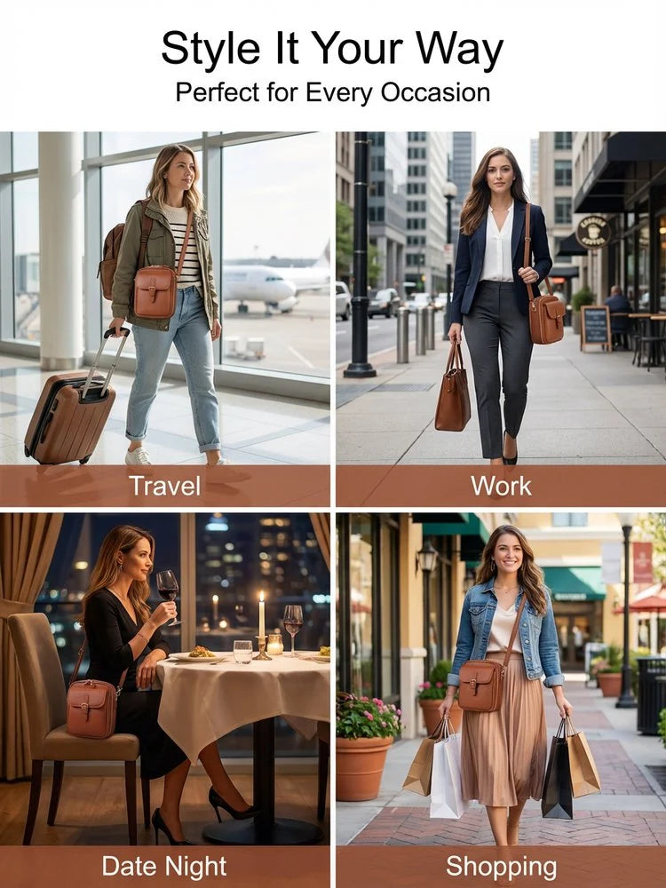 Crossbody Bag RFID-Blocking Wallet Glasses Compartment
