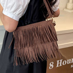 Crossbody Bag Suede Fringe Adjustable Strap Zip Closure