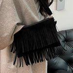 Crossbody Bag Suede Fringe Adjustable Strap Zip Closure