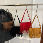 Crossbody Bag Suede Fringe Adjustable Strap Zip Closure