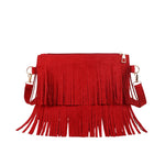 Crossbody Bag Suede Fringe Adjustable Strap Zip Closure