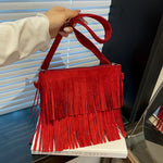 Crossbody Bag Suede Fringe Adjustable Strap Zip Closure