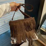 Crossbody Bag Suede Fringe Adjustable Strap Zip Closure
