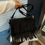 Crossbody Bag Suede Fringe Adjustable Strap Zip Closure