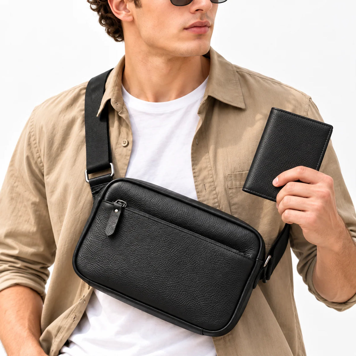Crossbody Messenger Bag Genuine Leather Adjustable Strap