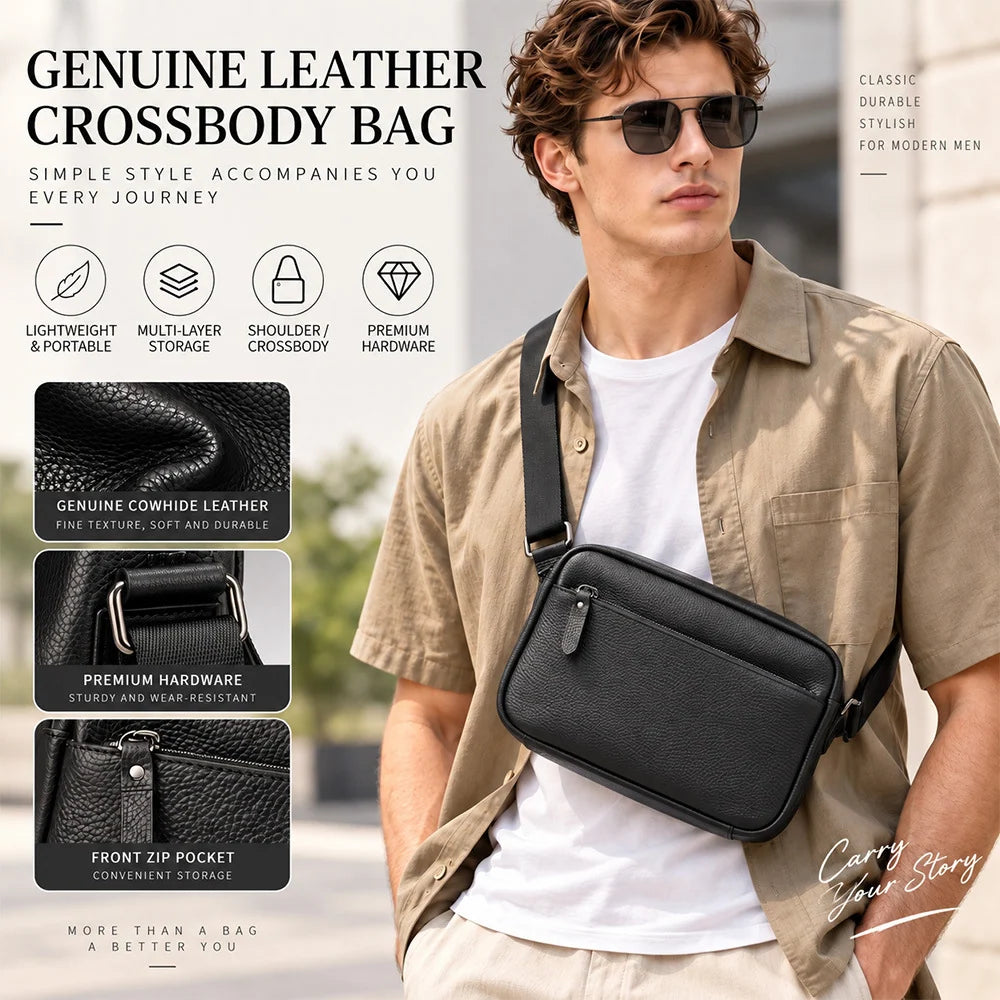 Crossbody Messenger Bag Genuine Leather Adjustable Strap