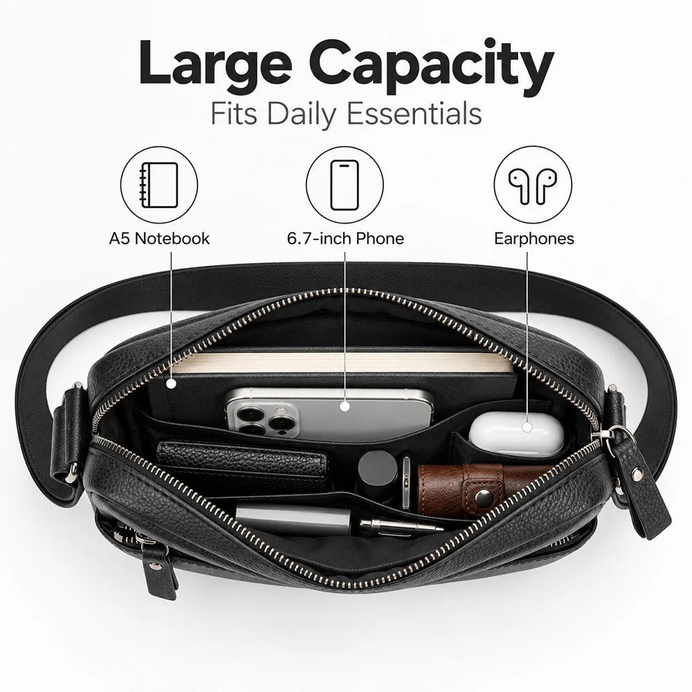 Crossbody Messenger Bag Genuine Leather Adjustable Strap