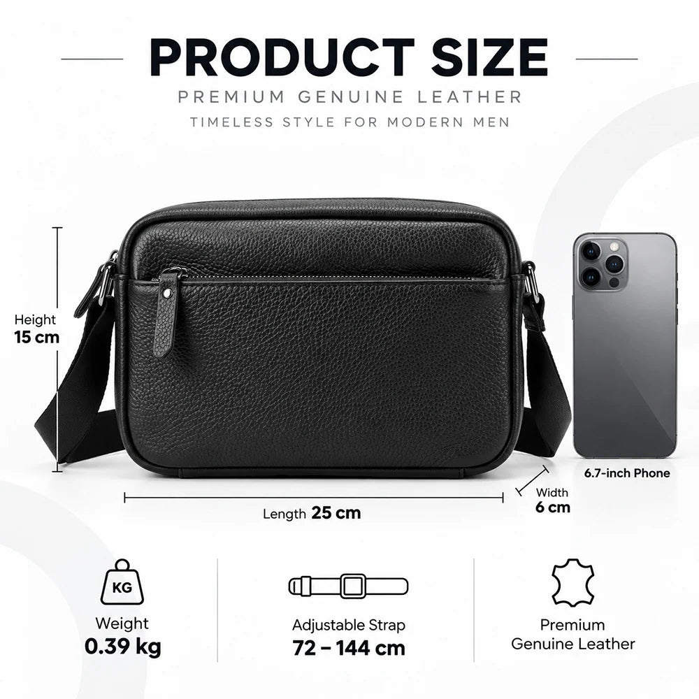 Crossbody Messenger Bag Genuine Leather Adjustable Strap