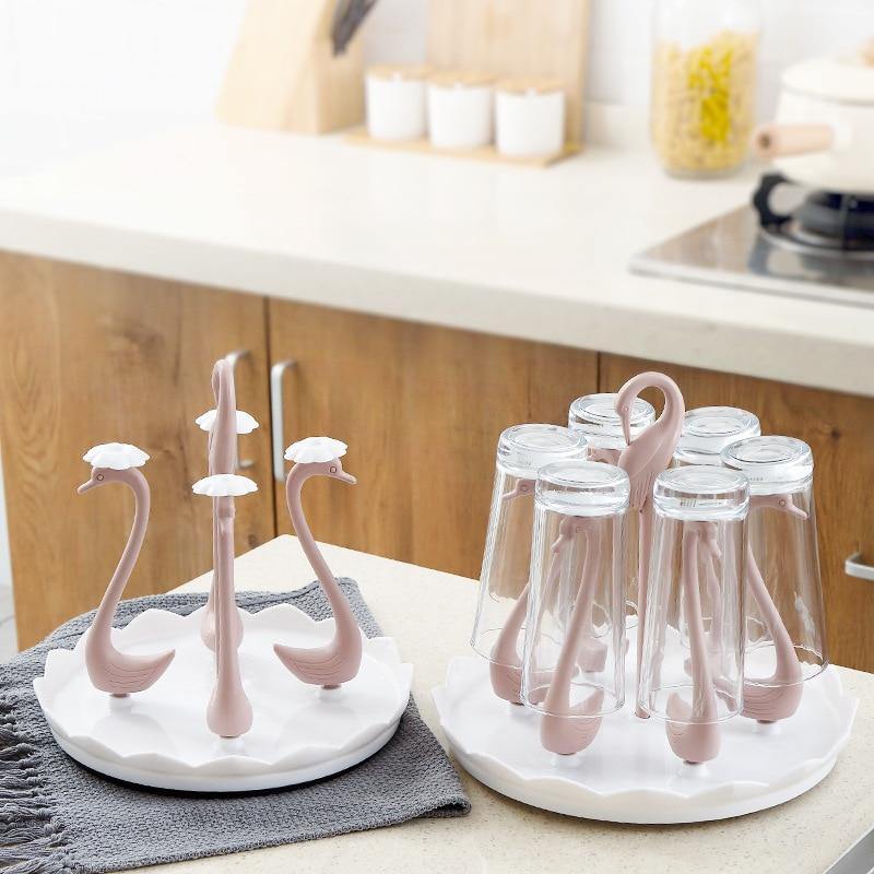 Cup Drying Rack Stainless Steel Holds 6 Cups Rotating Base