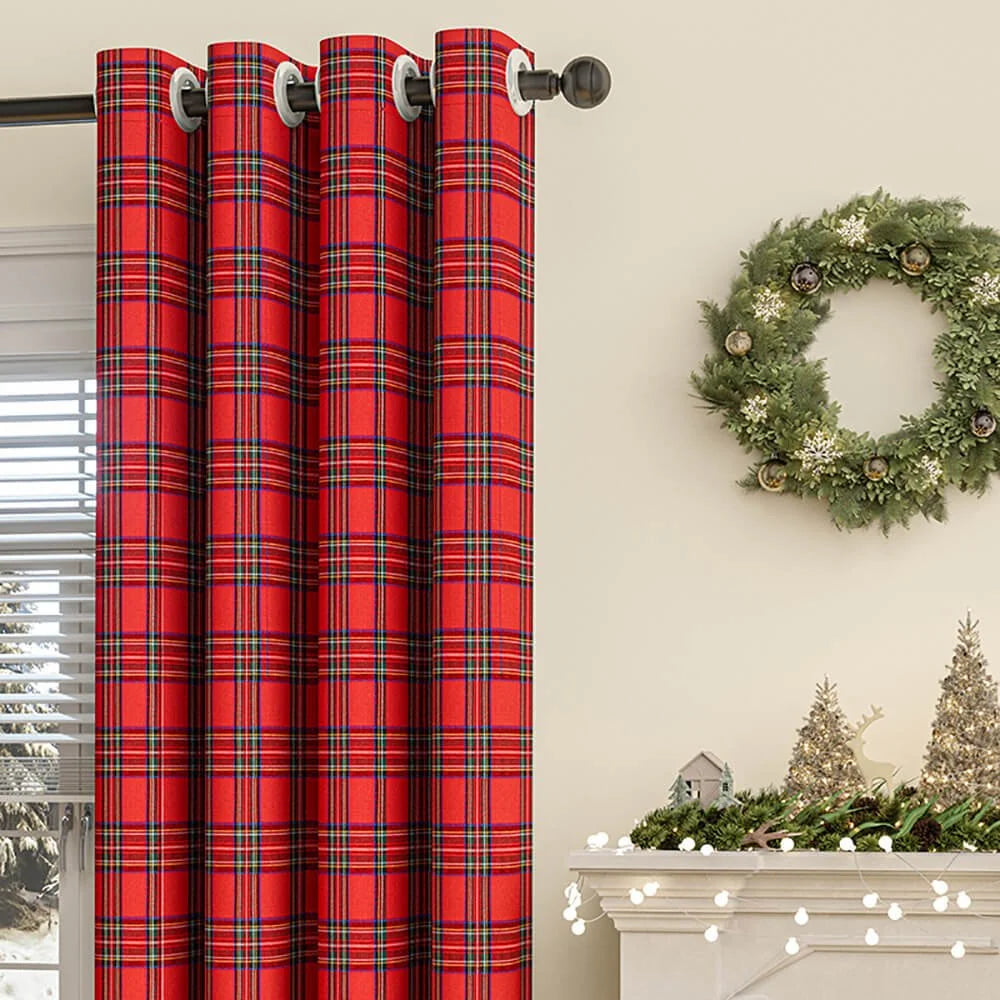 Curtains Classic Plaid Polyester Grommet Top