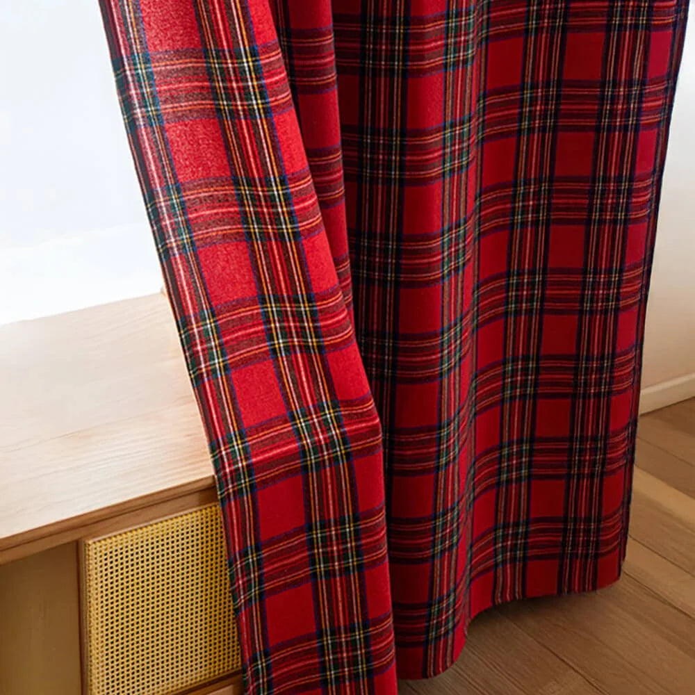 Curtains Classic Plaid Polyester Grommet Top