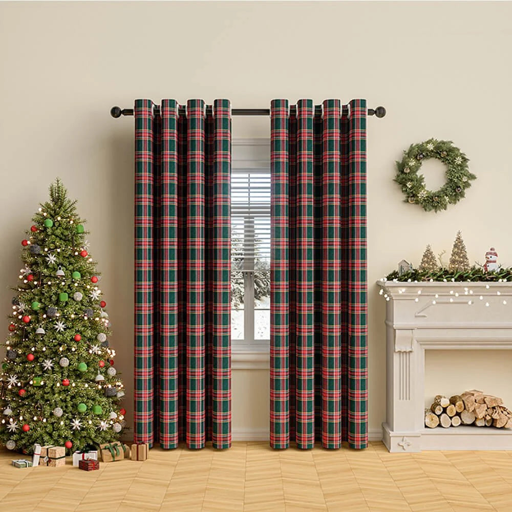 Curtains Classic Plaid Polyester Grommet Top
