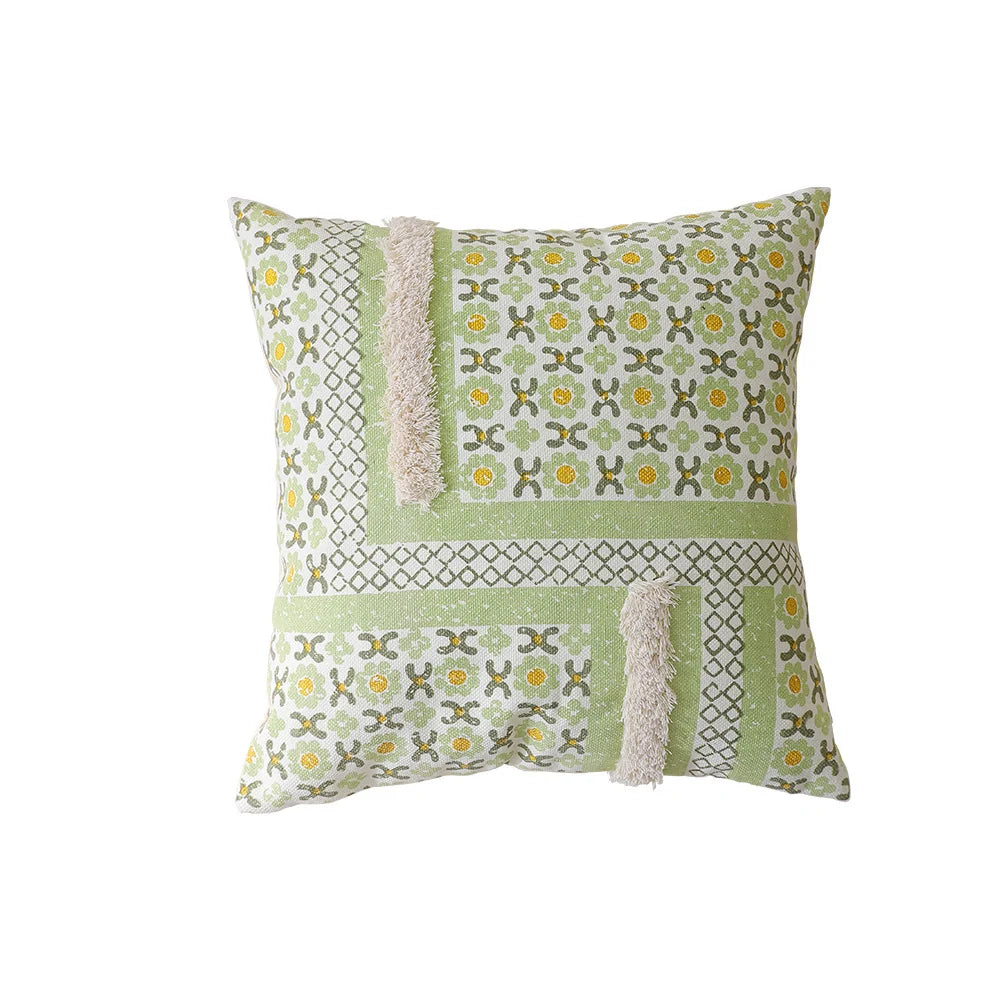 Cushion Cover Botanical Jacquard Tassel Trim 45 × 45 cm