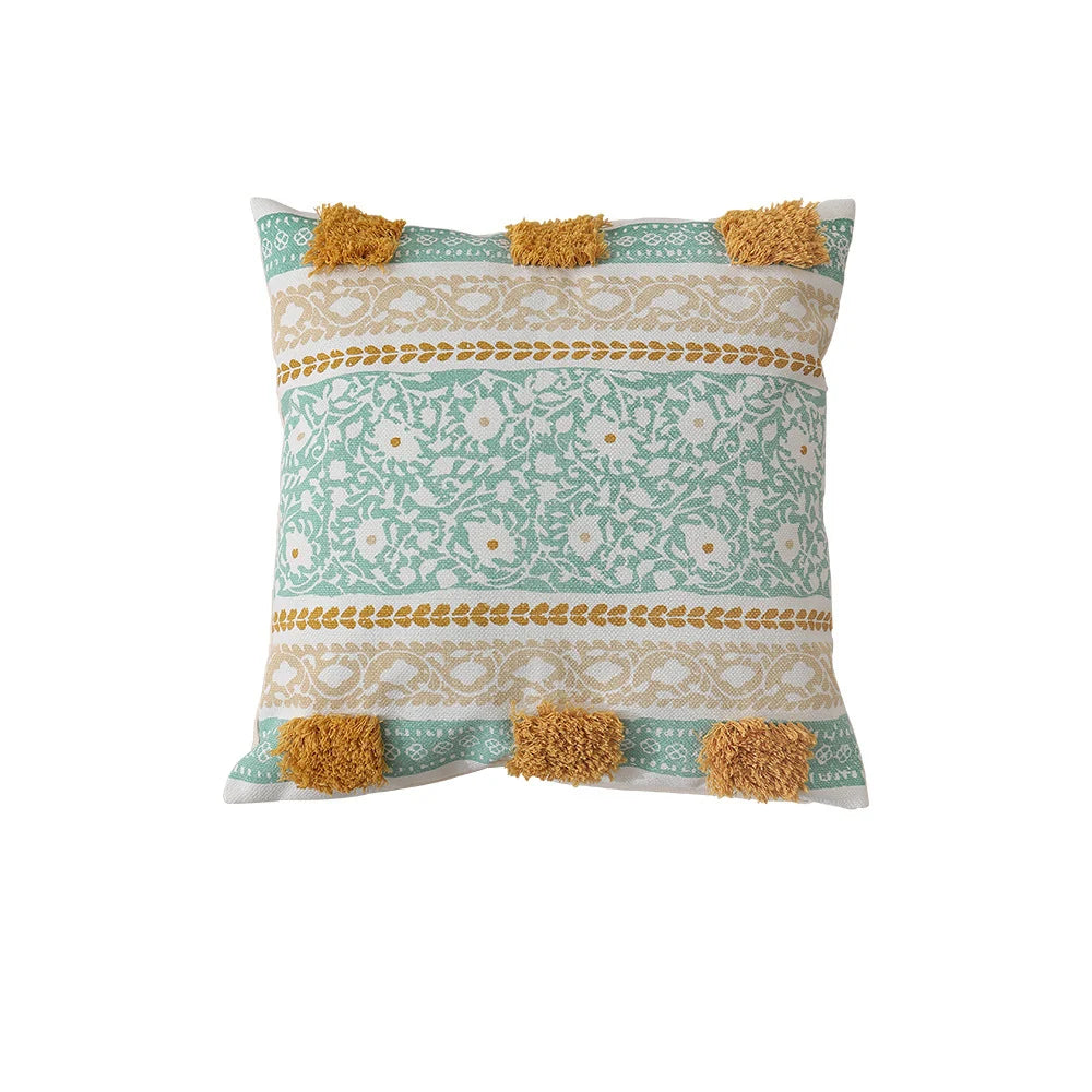 Cushion Cover Botanical Jacquard Tassel Trim 45 × 45 cm