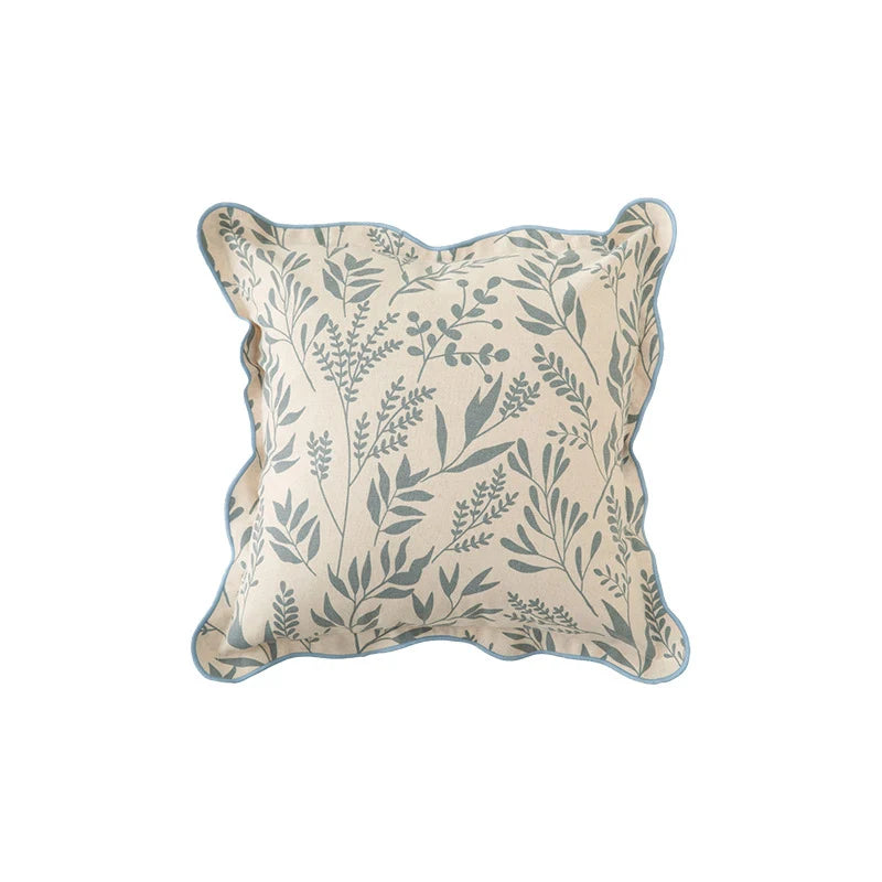 Cushion Cover Botanical Print Cotton Blend Wavy Edge