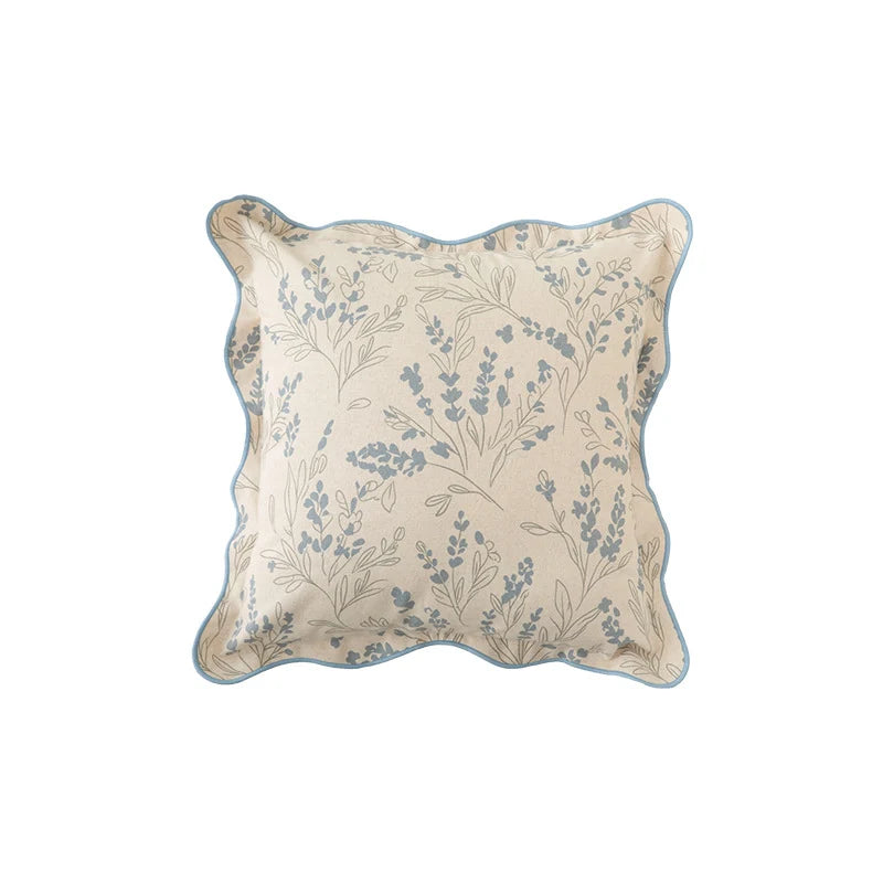 Cushion Cover Botanical Print Cotton Blend Wavy Edge
