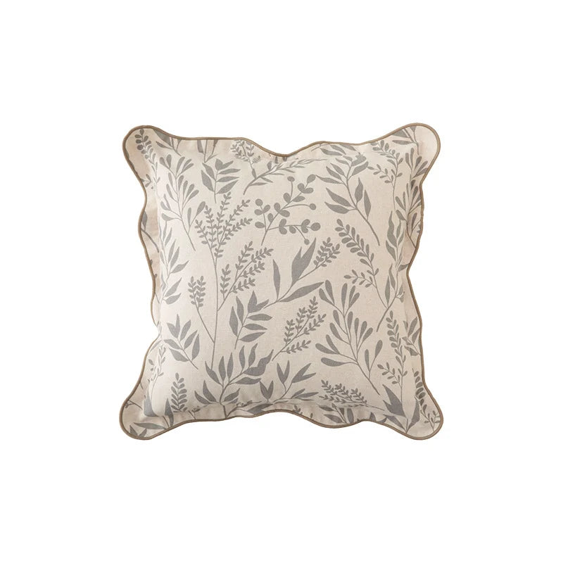 Cushion Cover Botanical Print Cotton Blend Wavy Edge