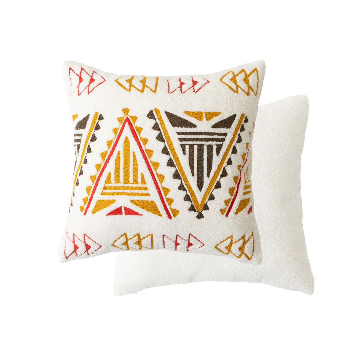 Cushion Cover Bouclé Embroidered Geometric 18 x 18