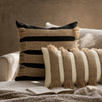 Cushion Cover Bouclé Jute Stripes & Fringes Concealed Zipper