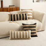 Cushion Cover Bouclé Jute Stripes & Fringes Concealed Zipper