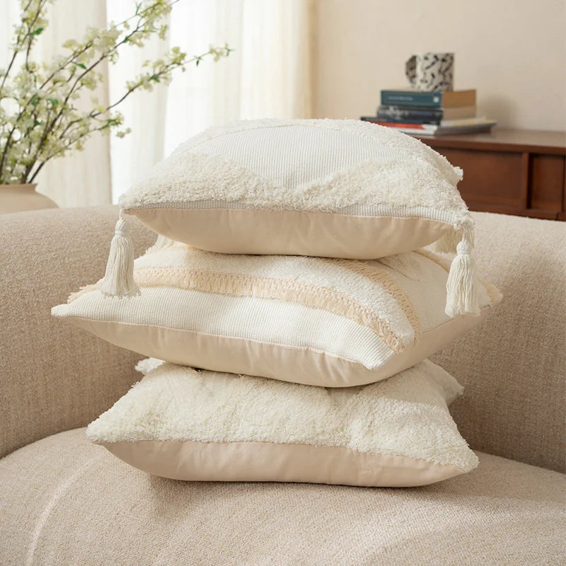 Cushion Cover Bouclé Quilted With Tassels