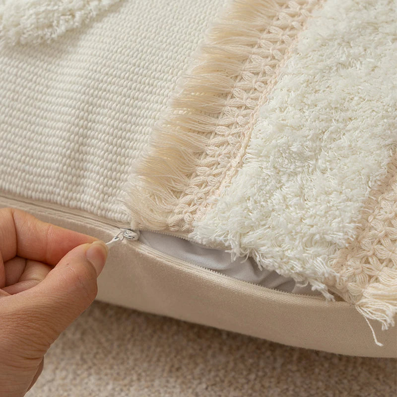 Cushion Cover Bouclé Quilted With Tassels