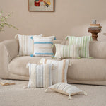 Cushion Cover Bouclé Striped Cotton Blend Corner Tassels