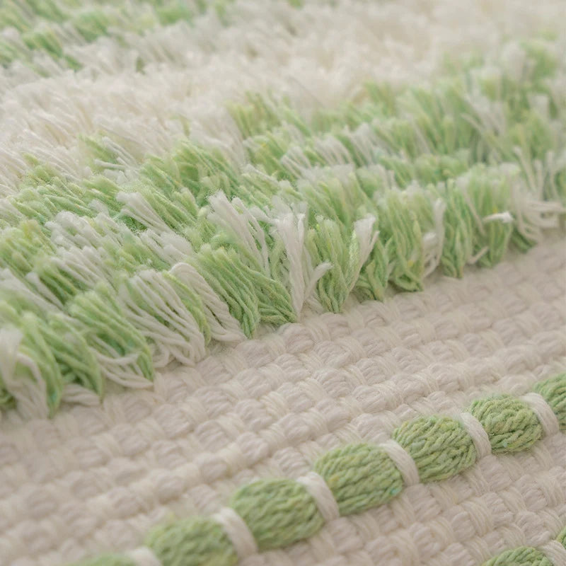Cushion Cover Bouclé Striped Cotton Blend Corner Tassels