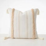Cushion Cover Bouclé Striped Cotton Blend Corner Tassels