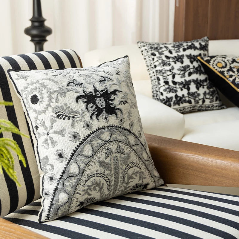 Cushion Cover Chenille Jacquard Floral Zipper & Machine Washable