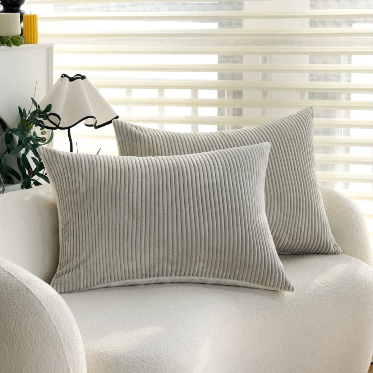Cushion Cover Corduroy-Look Velvet Concealed Zipper 20x28 Inch
