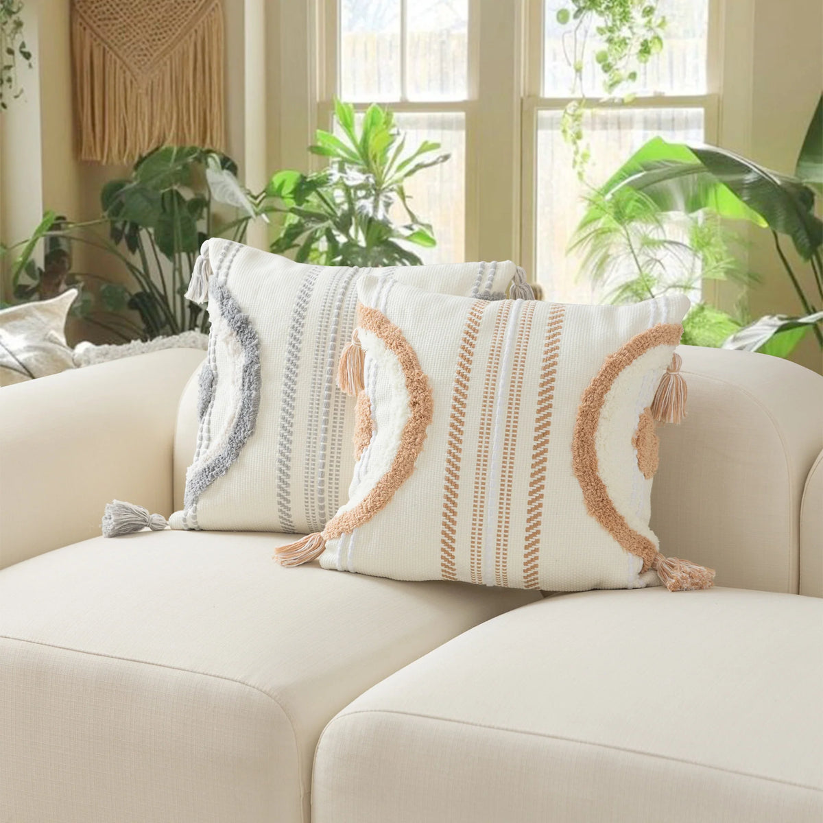 Cushion Cover Cotton Blend Semicircular Tuft & Concealed Zipper