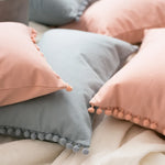 Cushion Cover Cotton-Linen Pompom Trim Hidden Zipper