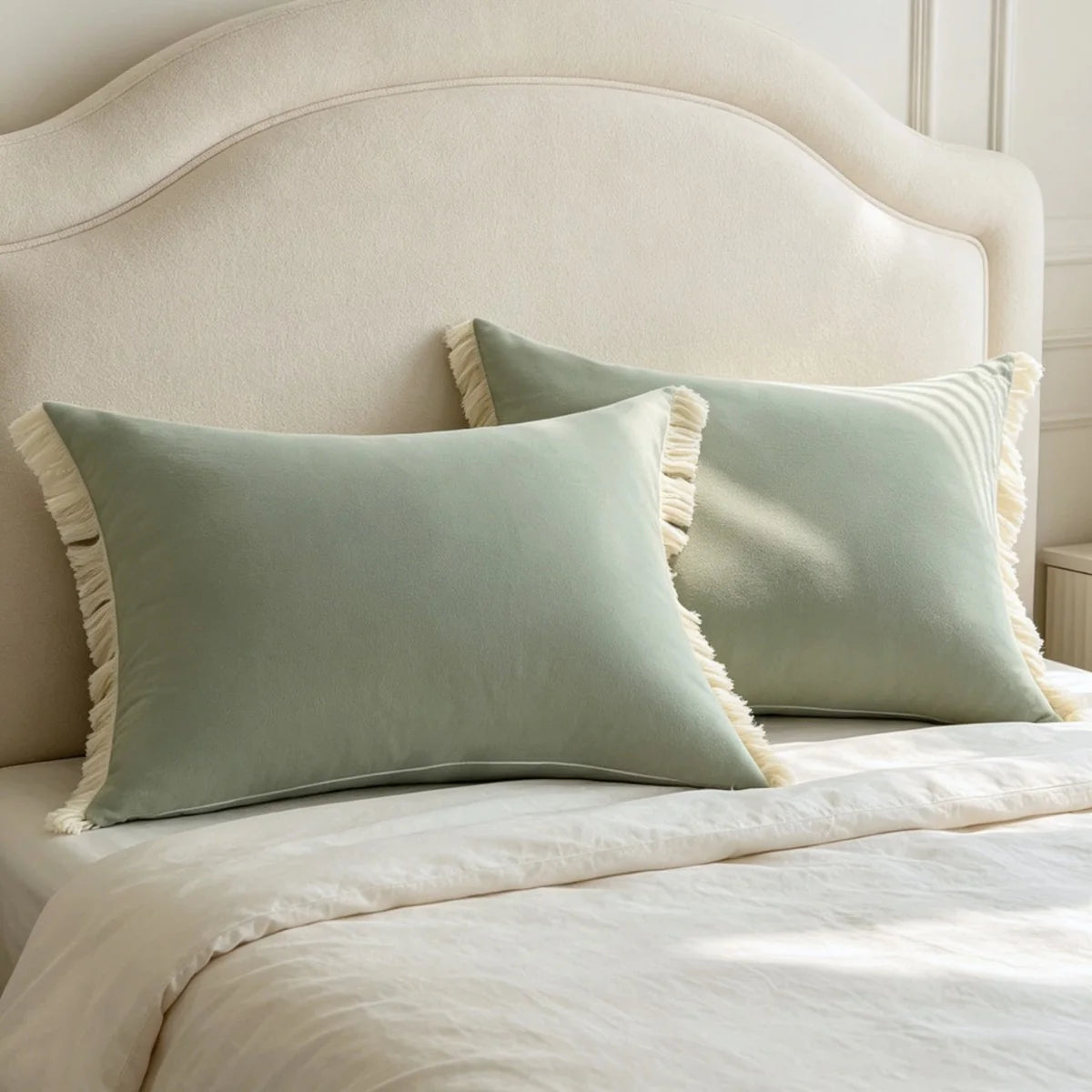 Cushion Cover Cotton-Linen Texture Fringed Edge Invisible Zipper