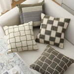 Cushion Cover Cotton-Linen Woven Grid Piping & Concealed Zipper
