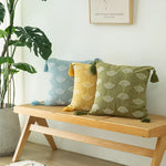 Cushion Cover Embroidered Fan Motif Tassels Cotton Blend