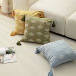 Cushion Cover Embroidered Fan Motif Tassels Cotton Blend