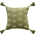 Cushion Cover Embroidered Fan Motif Tassels Cotton Blend