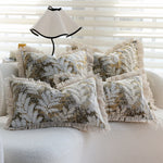 Cushion Cover Embroidered Jacquard Fern Velvet-Like & Fringed Edge