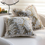 Cushion Cover Embroidered Jacquard Fern Velvet-Like & Fringed Edge