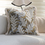 Cushion Cover Embroidered Jacquard Fern Velvet-Like & Fringed Edge