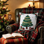 Cushion Cover Embroidered Reindeer & Floral Cotton-Linen 18x18