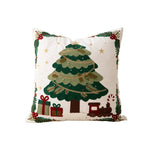 Cushion Cover Embroidered Reindeer & Floral Cotton-Linen 18x18