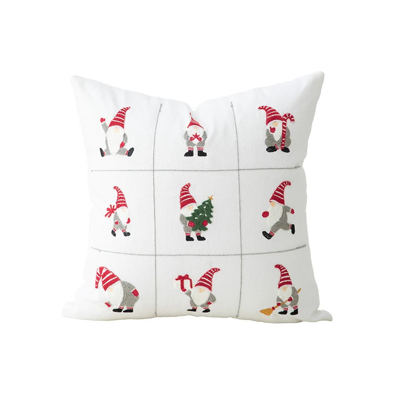 Cushion Cover Embroidered Reindeer & Floral Cotton-Linen 18x18