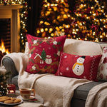Cushion Cover Embroidered Winter Scene Cotton Blend Beads & Sequins