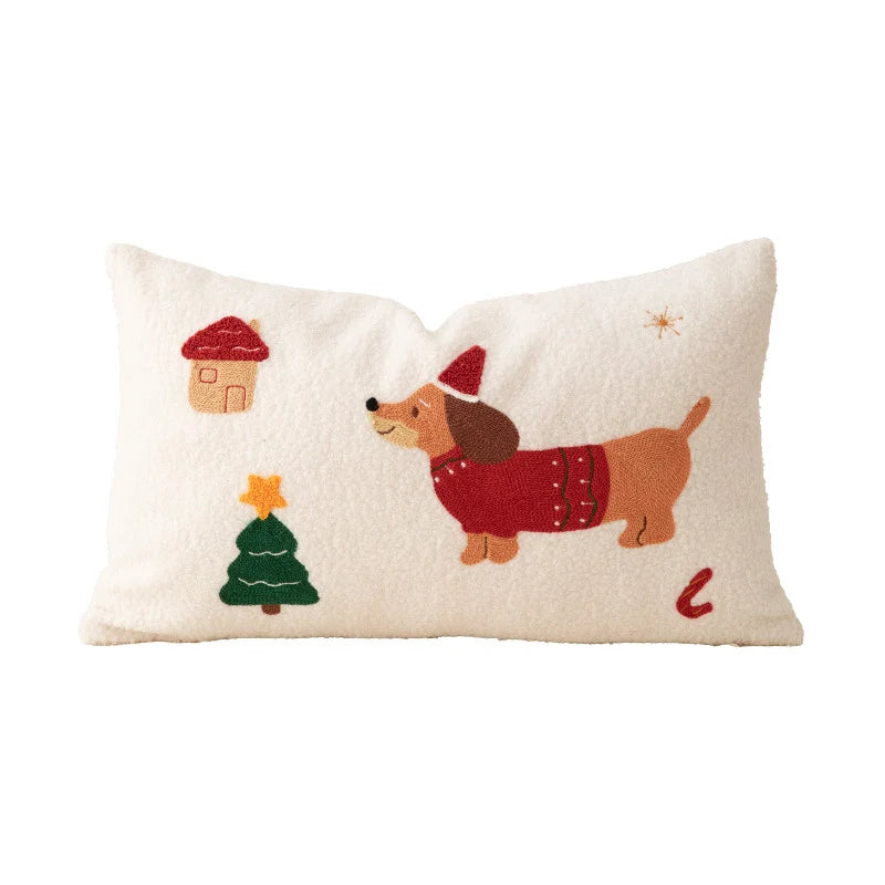 Cushion Cover Embroidered Winter Scene Cotton Blend Beads & Sequins