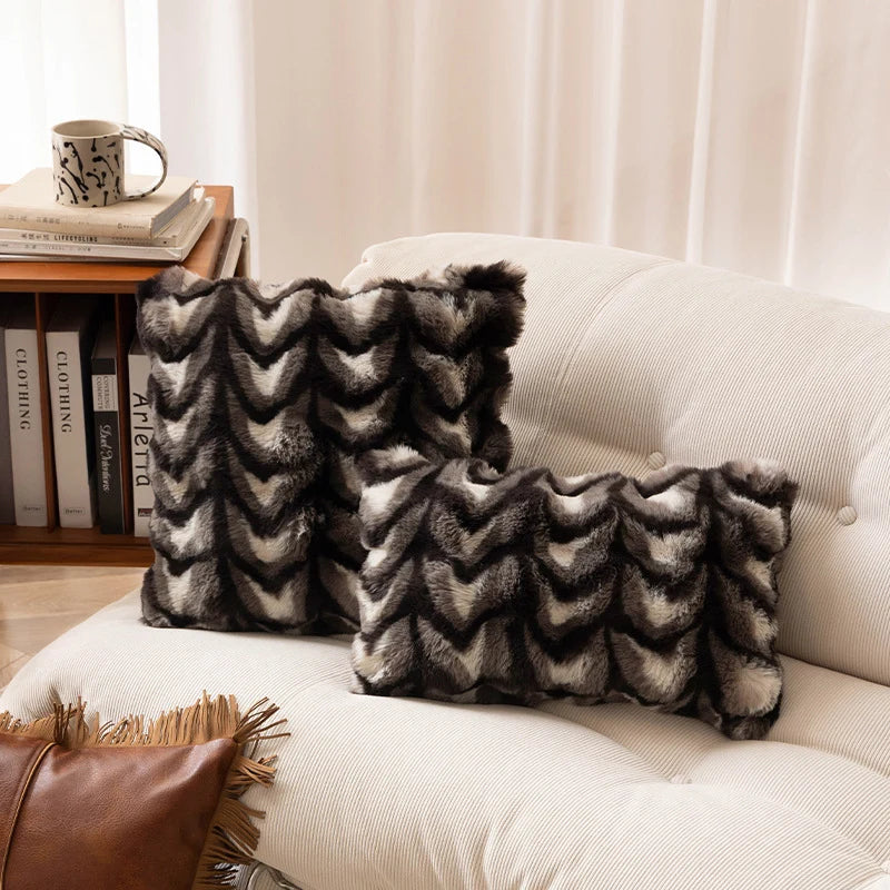 Cushion Cover Faux Fur Chevron Easy-Care