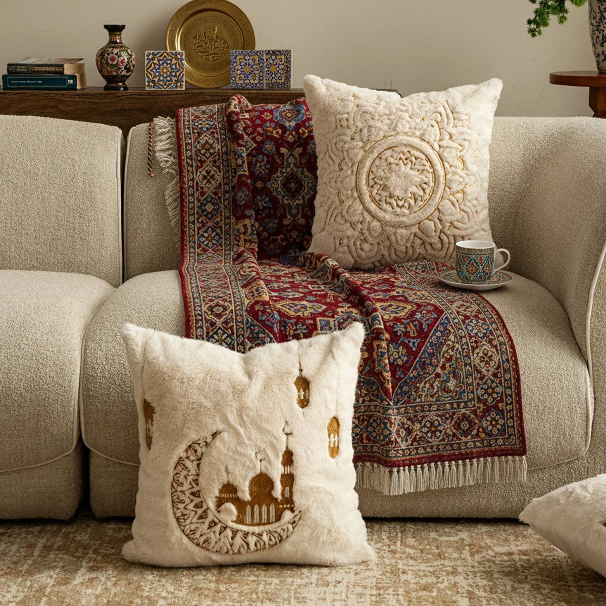 Cushion Cover Faux Fur Mandala Hidden Zipper 45x45 Cm