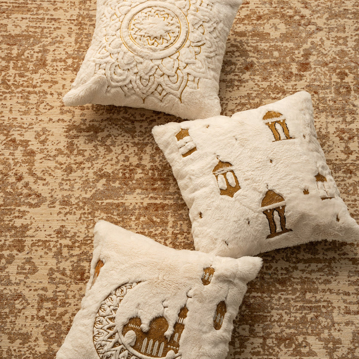 Cushion Cover Faux Fur Mandala Hidden Zipper 45x45 Cm