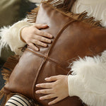 Cushion Cover Faux Leather Fringe Cross Stitch